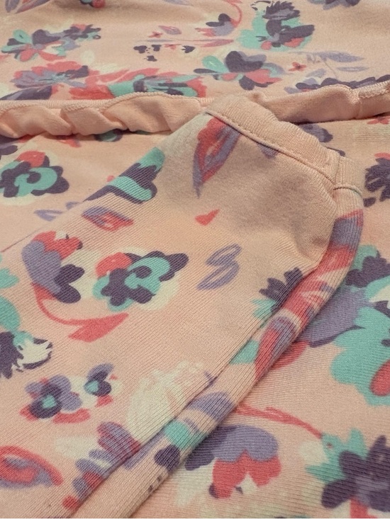 Ruffle Butts Pink Floral Footed One-Piece with Purple & Teal Blooms - Picture 5 of 6